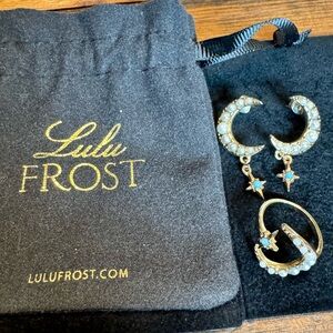 Lulu Frost faux pearl and faux turquoise Star and Crescent Earring and ring set